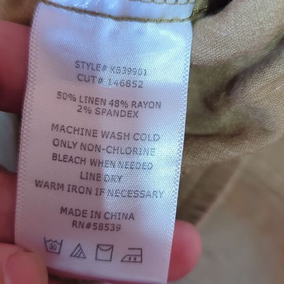 Kut From The Kloth Sandra Smocked Waist Linen Blend Pant Bronze Brown L - Picture 7 of 7